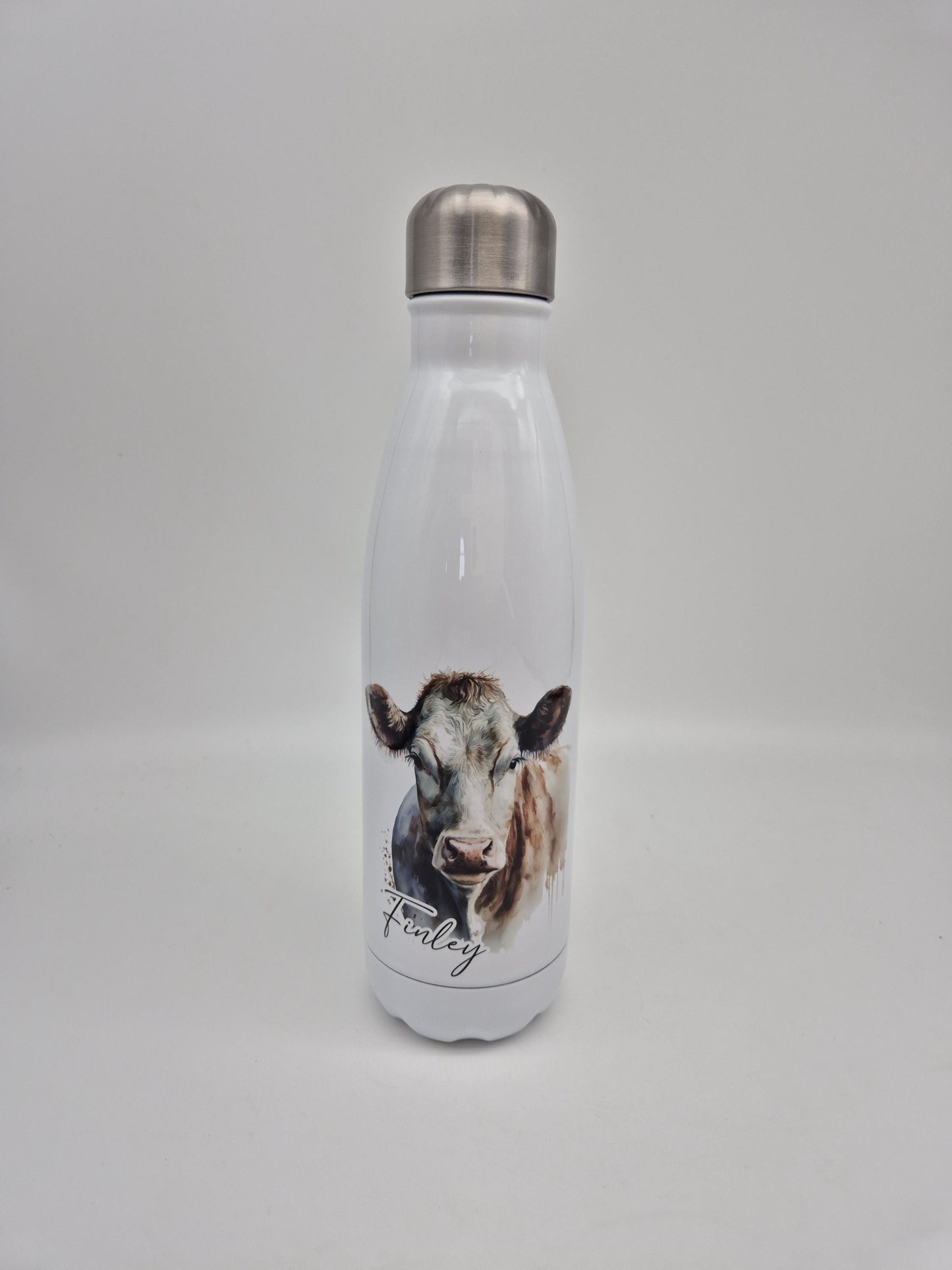 Personalised Cow Water Bottle – Insulated Stainless Steel Flask - Cow Lover Gift