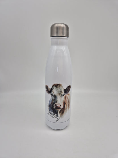 Personalised Cow Water Bottle – Insulated Stainless Steel Flask - Cow Lover Gift