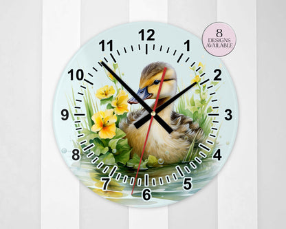 Personalised Watercolour Duckling Glass Wall Clock | 20cm & 30cm | Duck Lover Gift