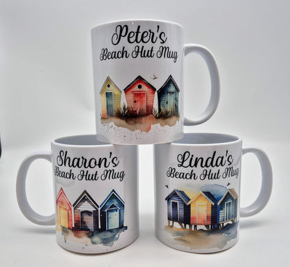 Personalised Beach Hut Mug & Coaster Set | Coastal Gift for Beach Lovers