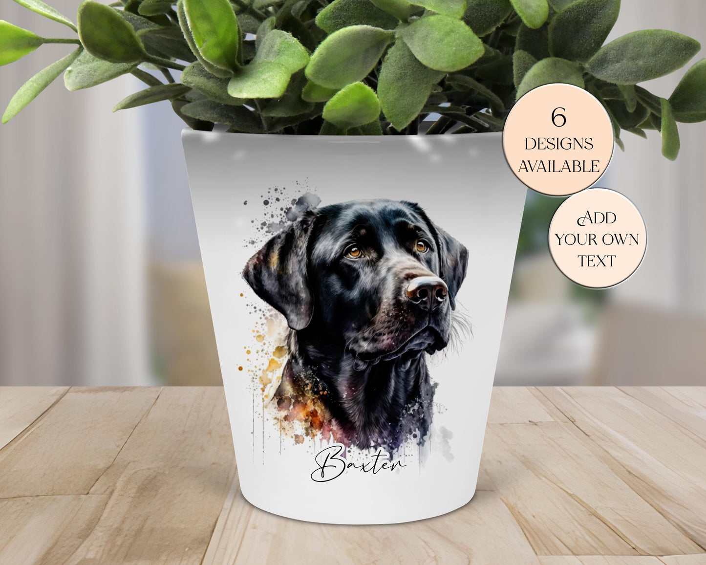Personalised Black Labrador Printed Plant Pot – Dog Lover Gift - Pen Holder & Desk Organiser - Memorial Keepsake