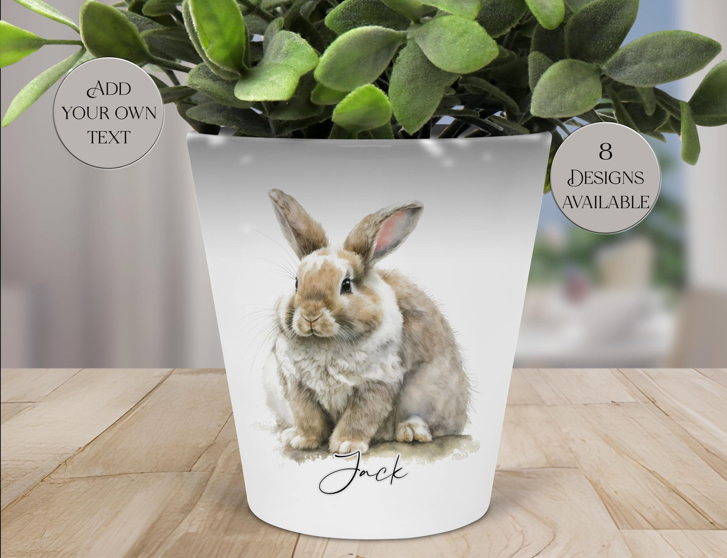 Personalised Watercolour Bunny Rabbit Plant Pot – Custom Pen & Brush Holder | Rabbit Lover Gift