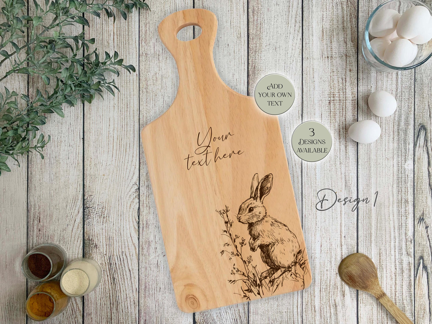 Personalised Bunny Rabbit Cutting Board – Custom Engraved Wooden Kitchen Gift