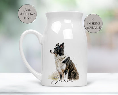 Personalised Watercolour Border Collie Milk Jug – Dog Lover Gift & Flower Vase