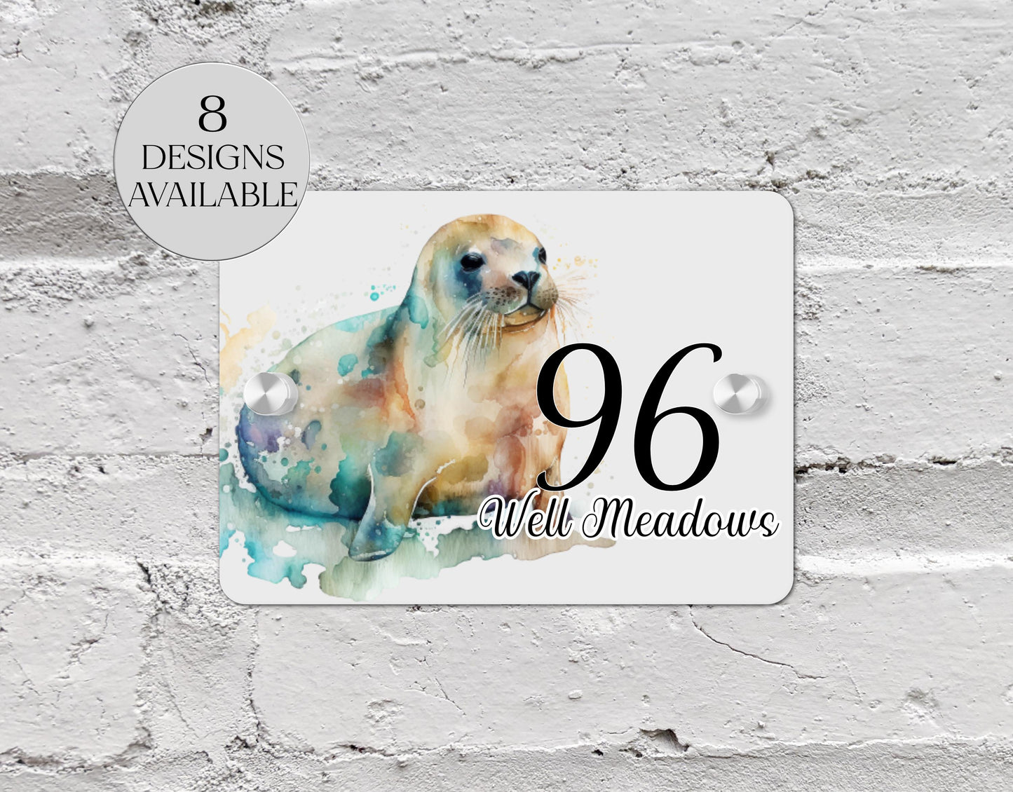 Personalised Watercolour Seal Acrylic House Sign – Custom House Number Plaque | New Home Gift