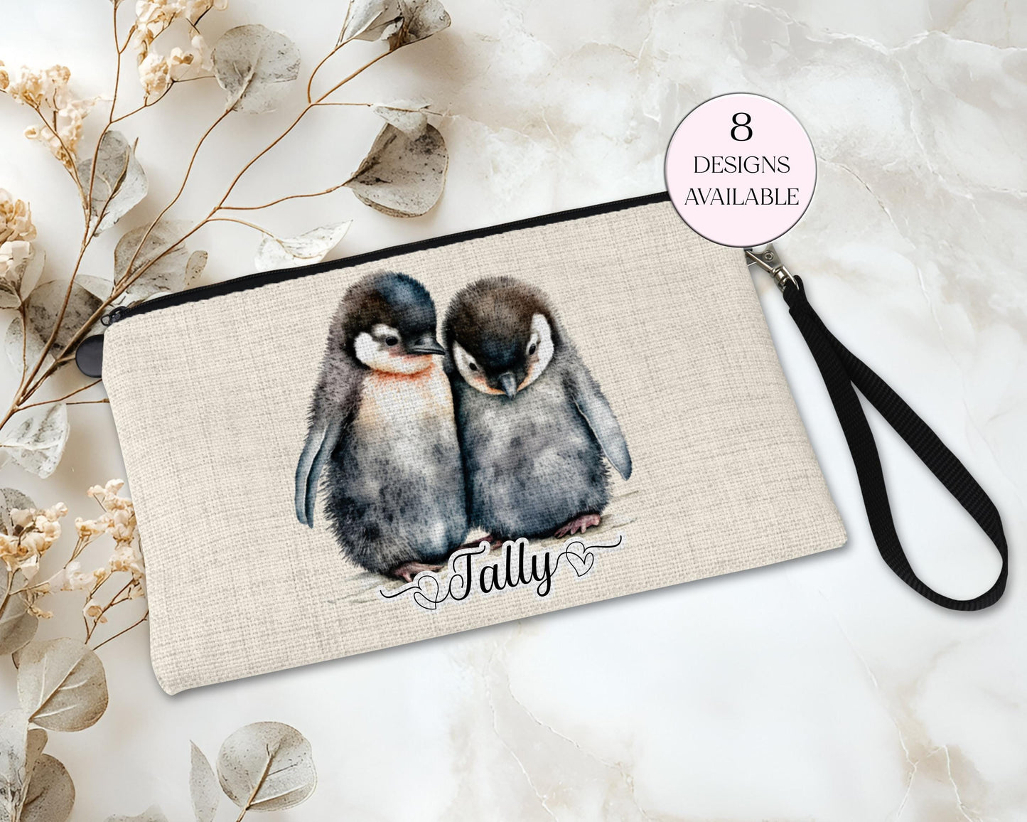 Personalised Watercolour Penguin Makeup Bag | Custom Cosmetic Pouch | Penguin Lover Gift