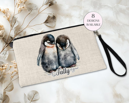 Personalised Watercolour Penguin Makeup Bag | Custom Cosmetic Pouch | Penguin Lover Gift