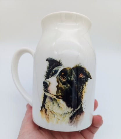 Personalised Watercolour Border Collie Milk Jug – Dog Lover Gift & Flower Vase