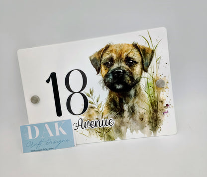 Personalised Watercolour Border Terrier House Sign | Acrylic Gate Plaque | New Home Gift