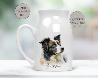 Personalised Watercolour Border Collie Milk Jug – Dog Lover Gift & Flower Vase