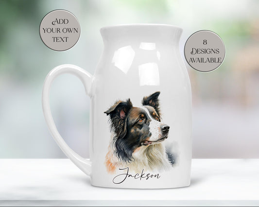 Personalised Watercolour Border Collie Milk Jug – Dog Lover Gift & Flower Vase