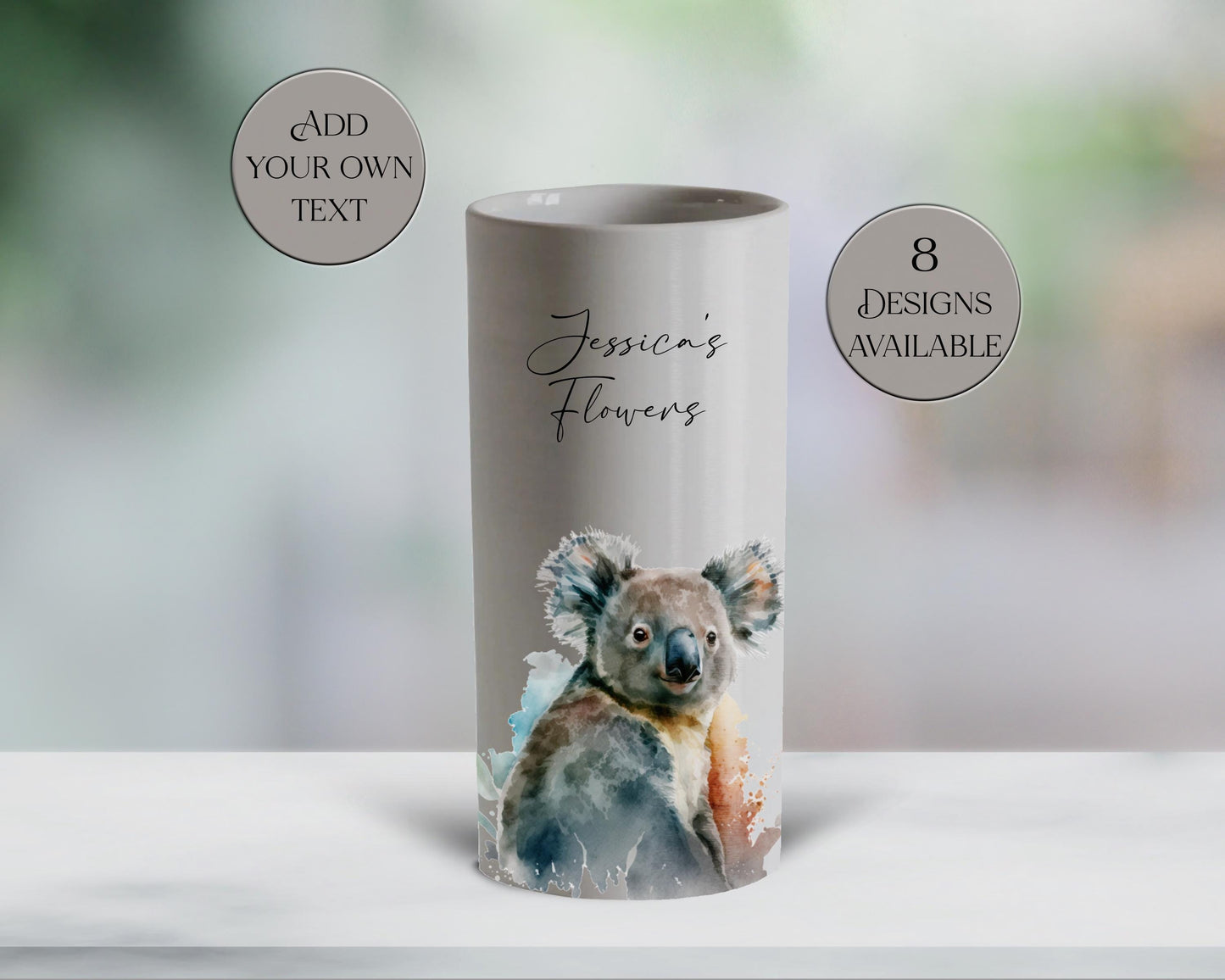 Personalised Watercolour Koala Vase – Custom Flower Vase & Koala Gift