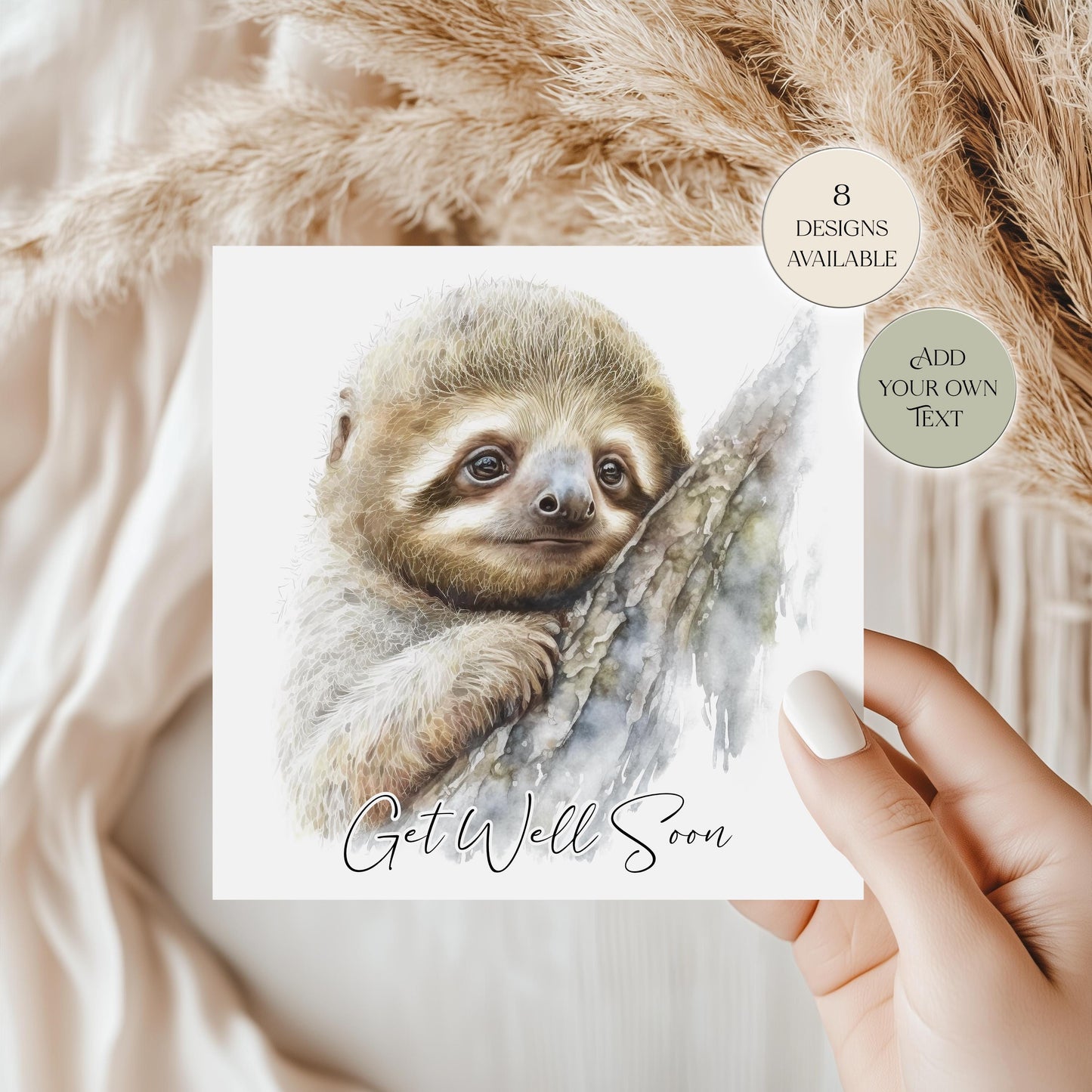 Personalised Sloth Birthday Card – Watercolour Sloth with Balloon Greetings Card