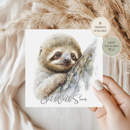 Personalised Sloth Birthday Card – Watercolour Sloth with Balloon Greetings Card