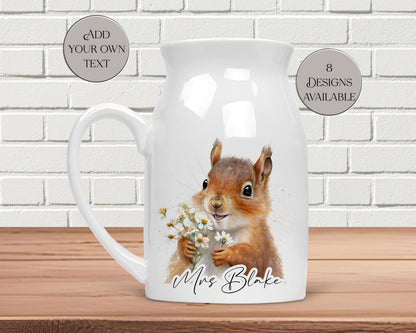 Personalised Squirrel Milk Jug – Watercolour Ceramic Flower Vase