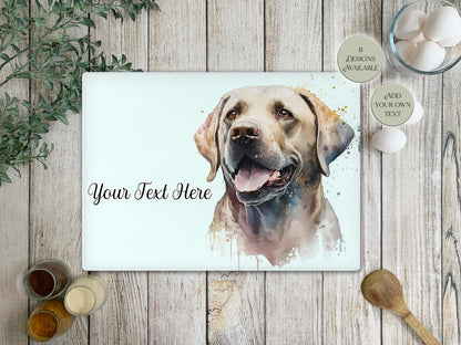Personalised Yellow Labrador Glass Chopping Board – Custom Dog Lover Kitchen Gift