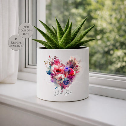 Personalised Floral Heart Plant Pot – Watercolour Flower Planter | Memorial & Mother's Day Gift