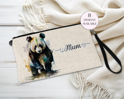 Personalised Panda Bear Makeup Bag – Custom Linen Pouch with Strap