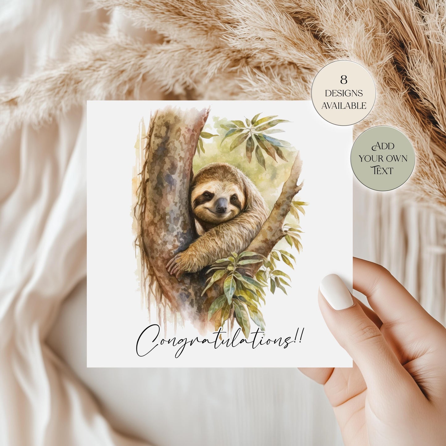 Personalised Sloth Birthday Card – Watercolour Sloth with Balloon Greetings Card