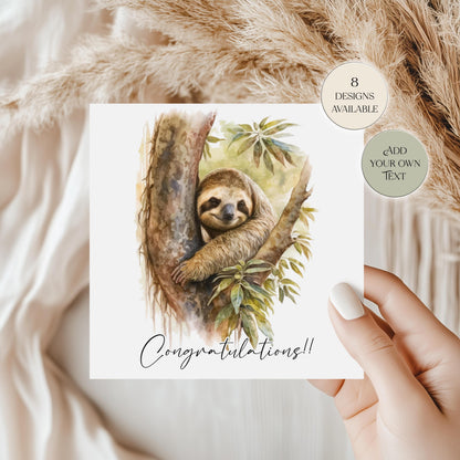 Personalised Sloth Birthday Card – Watercolour Sloth with Balloon Greetings Card