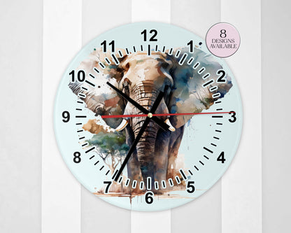 Watercolour Elephant Wall Clock | Glass  | Elephant Lover Gift