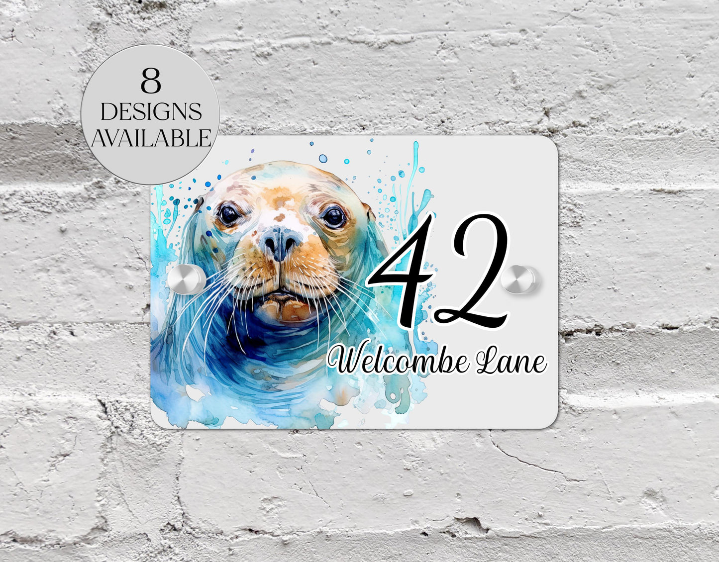 Personalised Watercolour Seal Acrylic House Sign – Custom House Number Plaque | New Home Gift