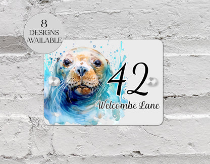 Personalised Watercolour Seal Acrylic House Sign – Custom House Number Plaque | New Home Gift