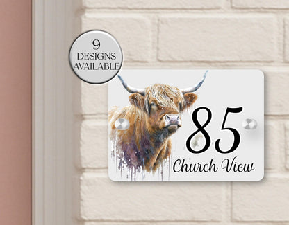 Personalised Highland Cow Acrylic House Sign | Custom House Number | New Home Gift