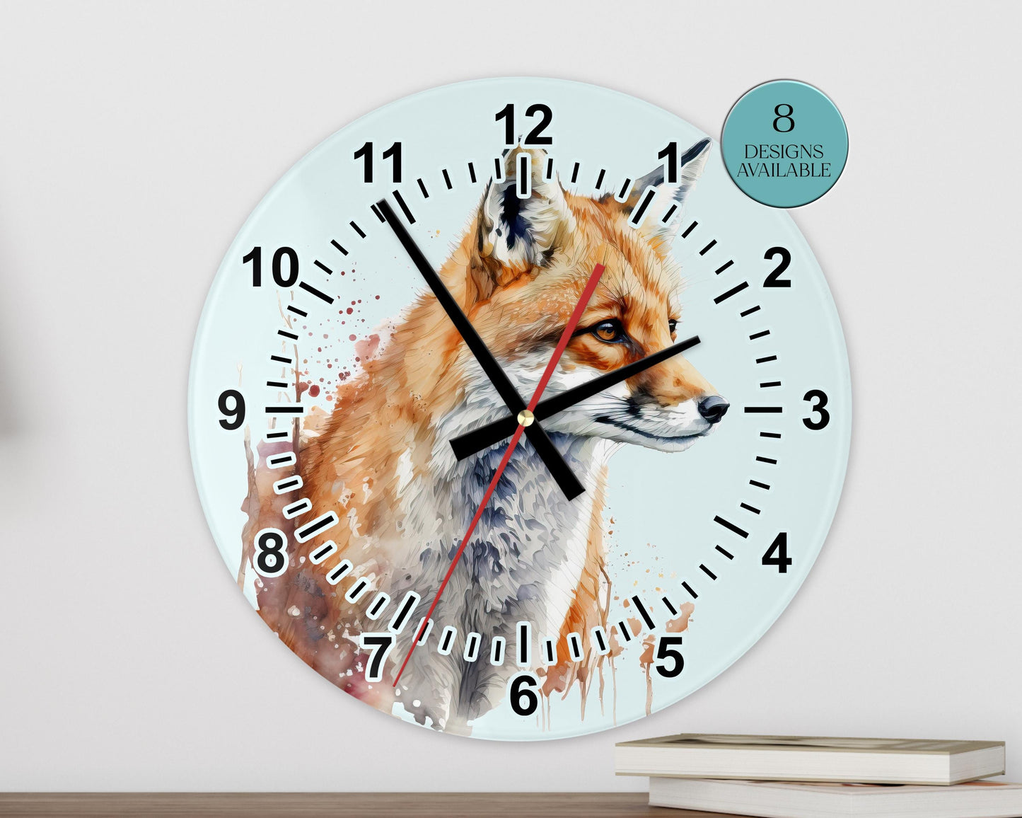 Personalised Watercolour Fox Glass Wall Clock | Woodland Home Décor | Unique Gift for Fox Lovers