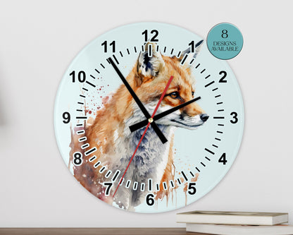 Personalised Watercolour Fox Glass Wall Clock | Woodland Home Décor | Unique Gift for Fox Lovers