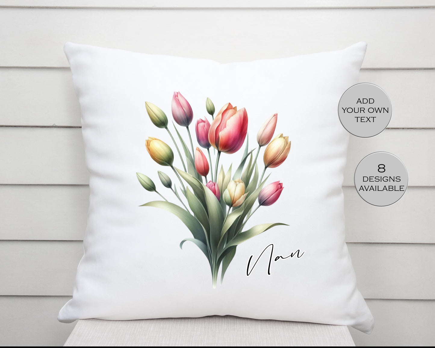 Personalised Watercolour Tulip Cushion | Custom Floral Throw Pillow | Gift for Her