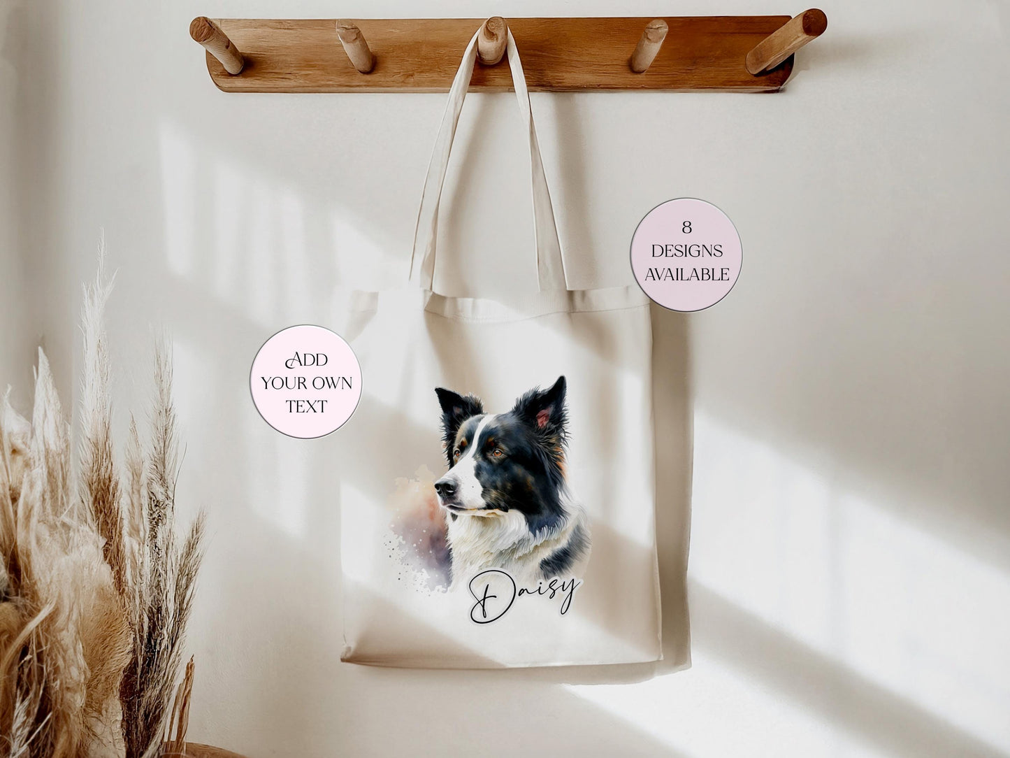 Watercolour Border Collie Tote Bag | Personalised Gift for Her