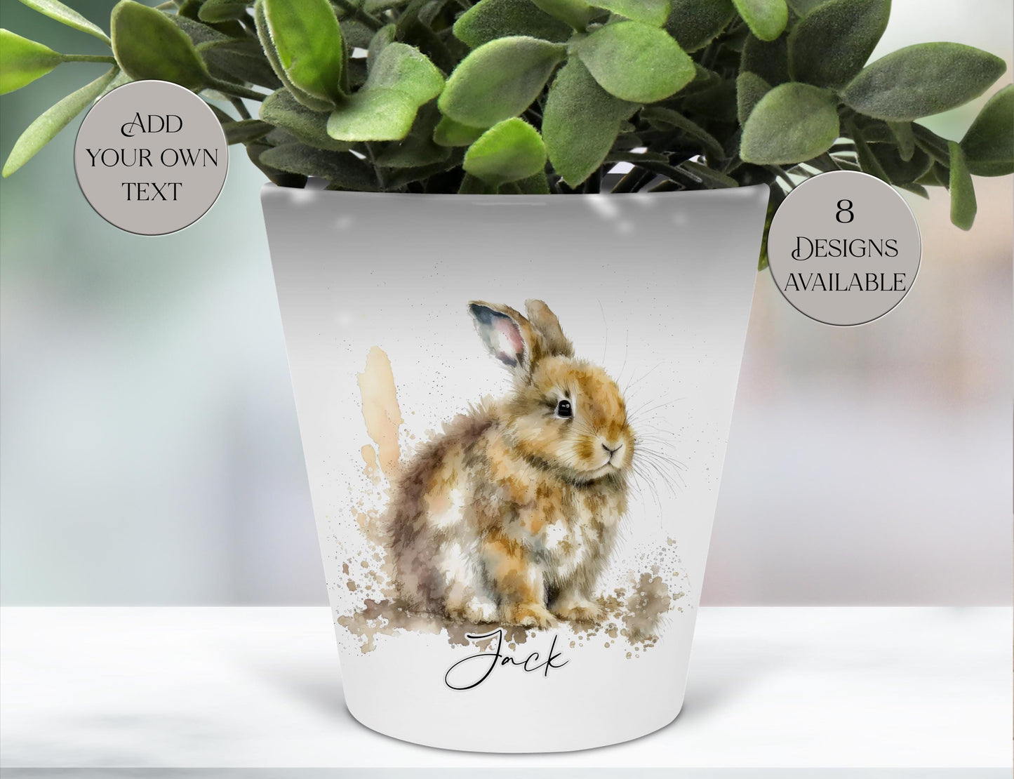 Personalised Watercolour Bunny Rabbit Plant Pot – Custom Pen & Brush Holder | Rabbit Lover Gift