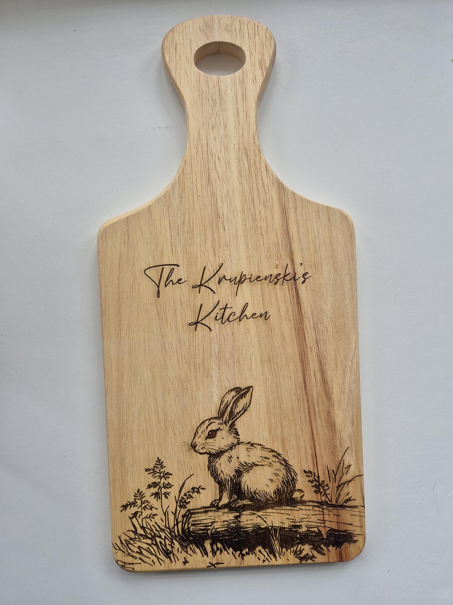 Personalised Bunny Rabbit Cutting Board – Custom Engraved Wooden Kitchen Gift