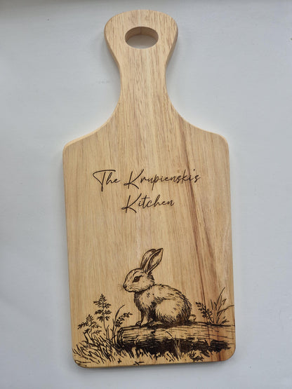 Personalised Bunny Rabbit Cutting Board – Custom Engraved Wooden Kitchen Gift