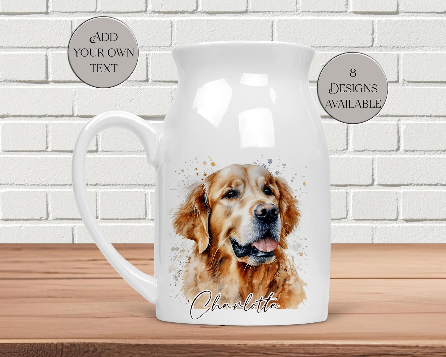 Personalised Watercolour Golden Retriever Milk Jug | Flower Vase | Custom Dog Lover Gift