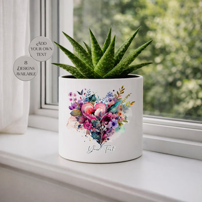 Personalised Floral Heart Plant Pot – Watercolour Flower Planter | Memorial & Mother's Day Gift