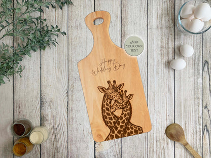 Personalised Giraffe Engraved Wooden Chopping Board – Couples Gift | Wedding, Anniversary & Housewarming