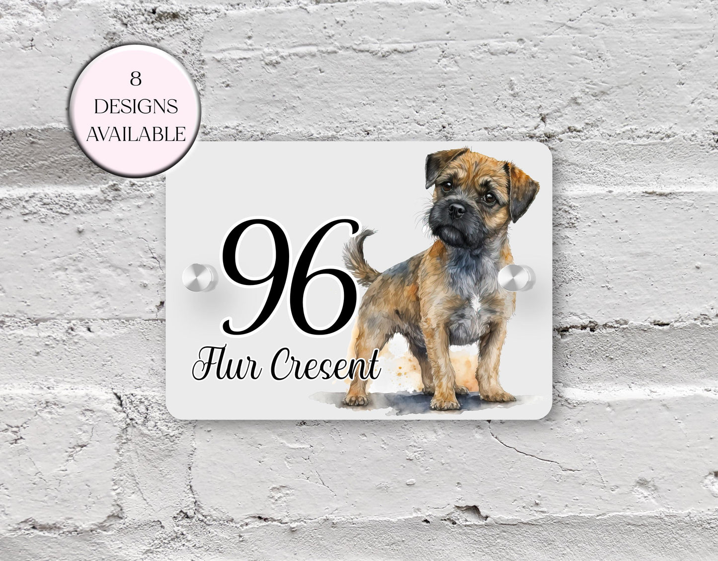 Personalised Watercolour Border Terrier House Sign | Acrylic Gate Plaque | New Home Gift