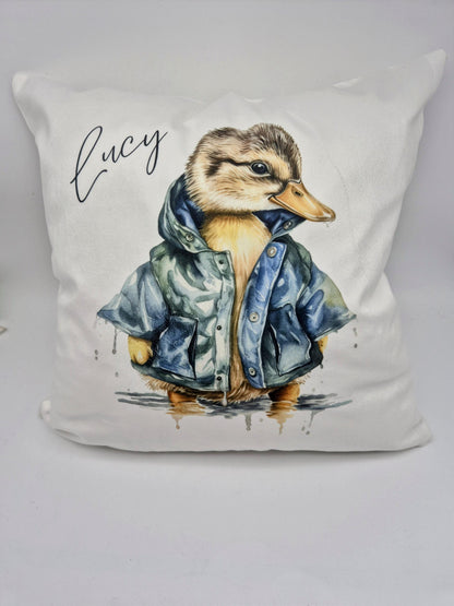 Personalised Raincoat Duck Cushion – Duck Lover Gift & Home Décor