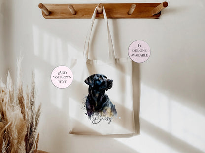 Watercolour Black Labrador Tote Bag | Personalised Gift for Her