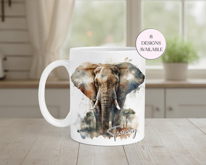 Personalised Watercolour Elephant Mug & Coaster Set | Elephant Lover Gift