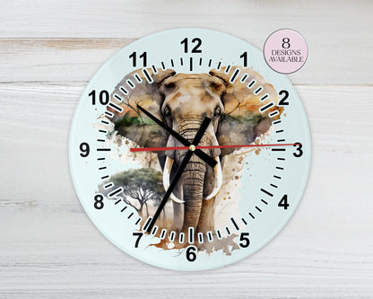 Watercolour Elephant Wall Clock | Glass  | Elephant Lover Gift