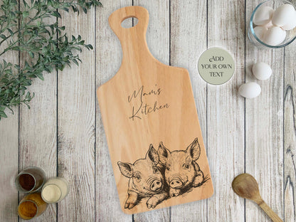 Personalised Wooden Pig Cutting Board – Custom Engraved Kitchen Gift