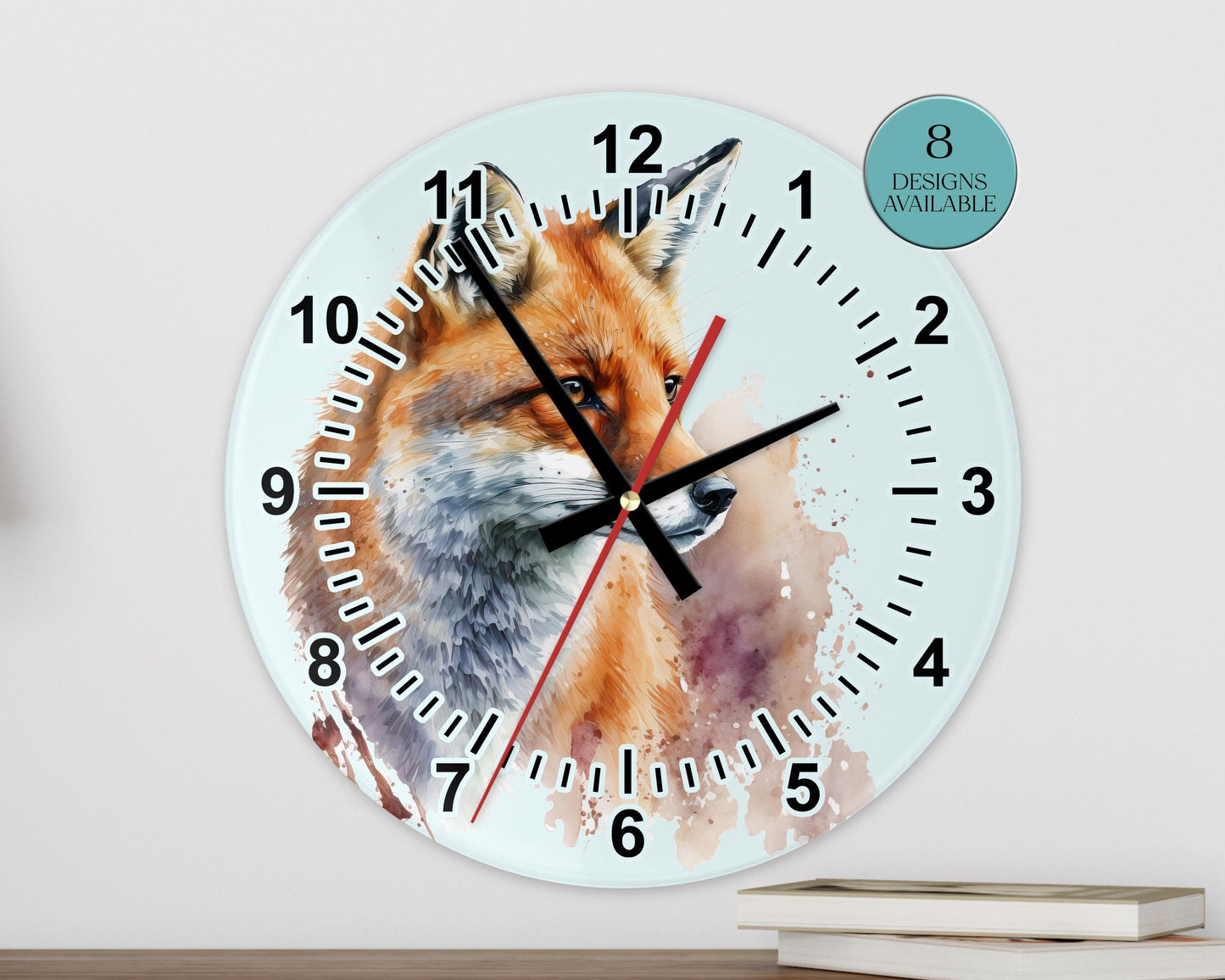 Personalised Watercolour Fox Glass Wall Clock | Woodland Home Décor | Unique Gift for Fox Lovers