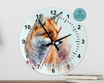 Personalised Watercolour Fox Glass Wall Clock | Woodland Home Décor | Unique Gift for Fox Lovers