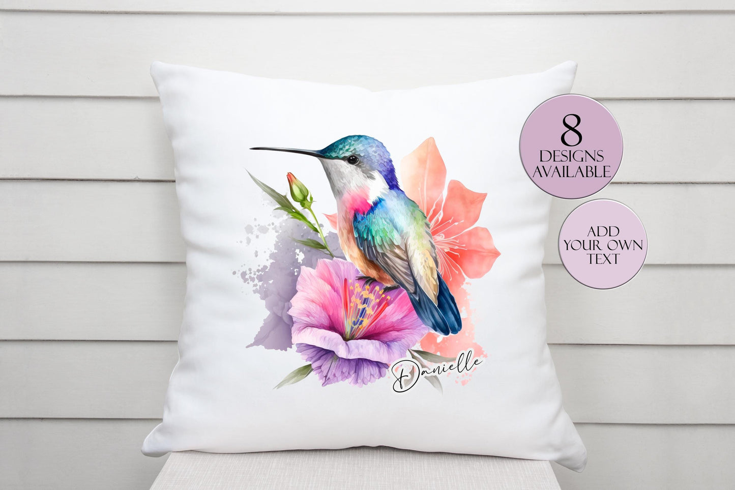 Personalised Watercolour Hummingbird Cushion | Custom Bird Throw Pillow | Nature Lover Gift