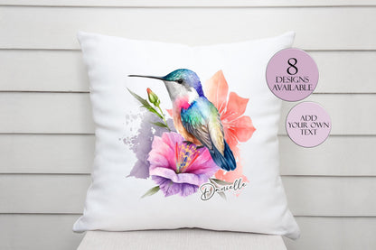 Personalised Watercolour Hummingbird Cushion | Custom Bird Throw Pillow | Nature Lover Gift