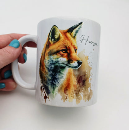 Personalised Watercolour Fox Mug – Fox Lover Gift & Custom Coffee Cup