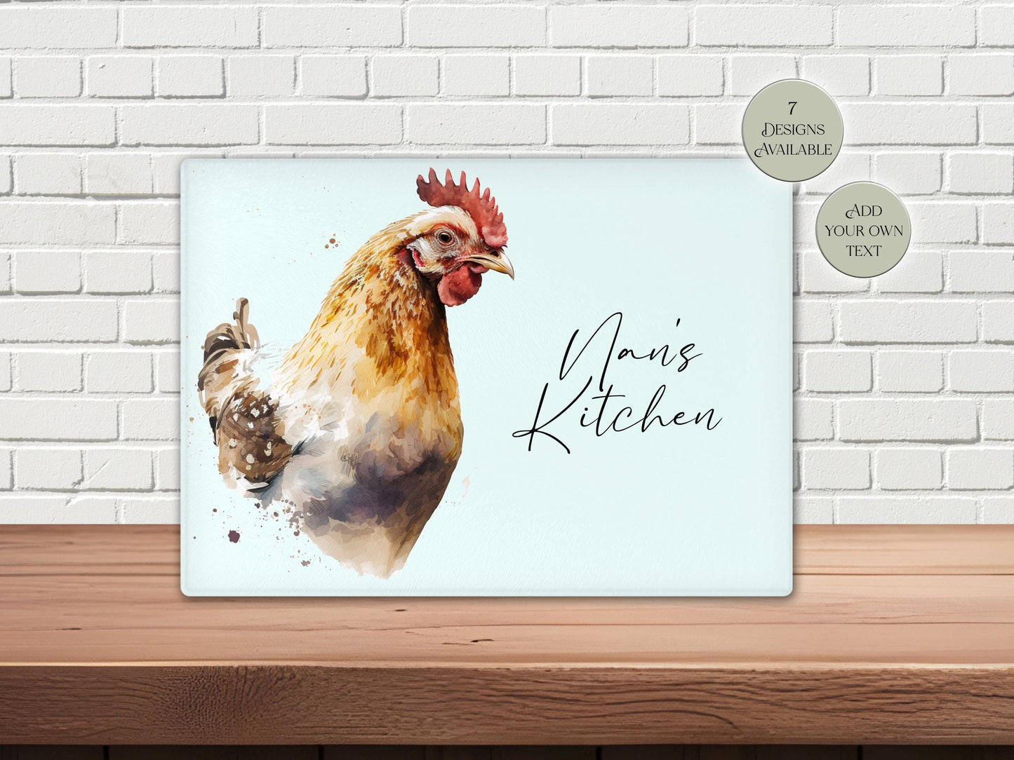 Personalised Chicken Glass Chopping Board – Hen Kitchen Gift | Farmhouse Cheese Board & Worktop Saver